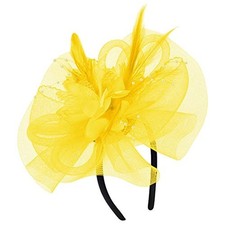 Women Fascinators Hat Feathers Tea Party Hair Clip Veil One Size, Yellow