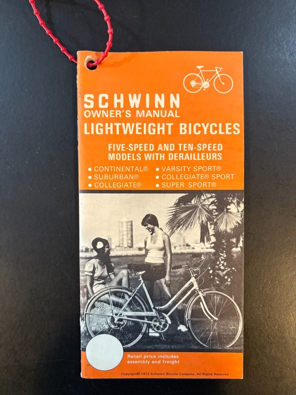 1973 Schwinn Owner's Manual Lightweight Bicycles Five & Ten Speed Models
