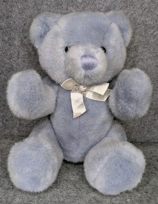 Vintage Dakin Teddy Bear 14  Blue Plush Satin Bow Korea 1989 Stuffed Toy