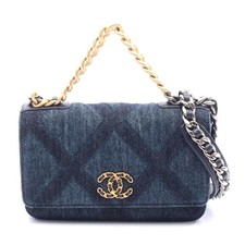 Chanel Denim 19 Shoulder Bag Navy Women Blue One Size