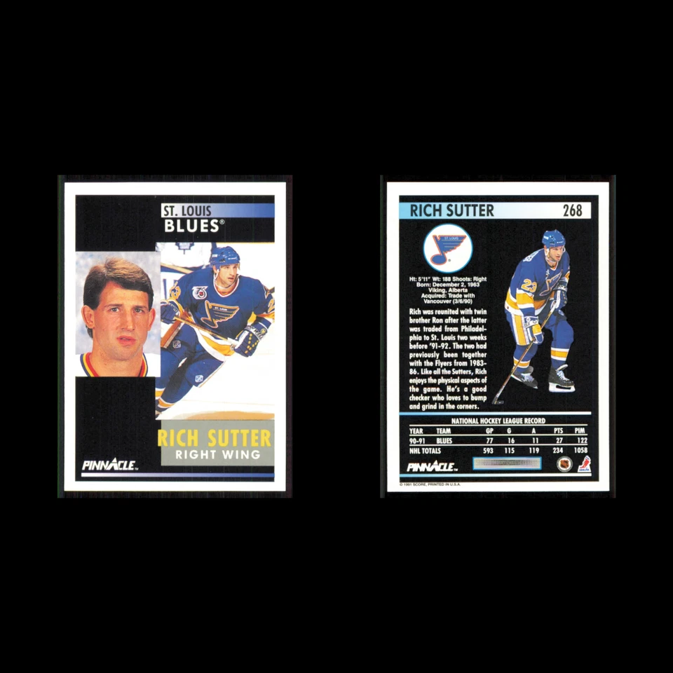 Rich Sutter #268 1991 Pinnacle St. Louis Blues Hockey Card NHL NM - Image 3 of 3