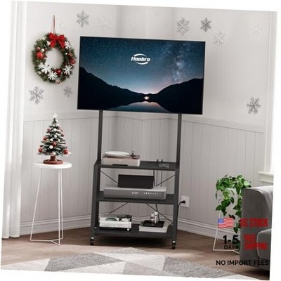 Rolling TV Stand with Mount and Power Outlet Up to 55 inch TVs, Corner Black