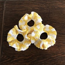 Handmade 100 Cotton Crochet Hair Scrunchie - Yellow Sunshine