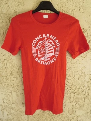 T-shirt CONCARNEAU BRETAGNE vintage rouge ancien années 70 80 2x3 XS moulant - Photo 1/4