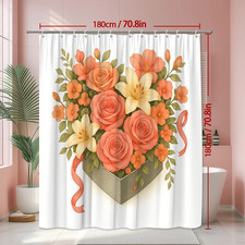Floral Shower Curtain with Roses and Ribbon, Elegant Design