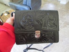 Patricia Nash Lanza Black Tooled Leather Crossbody Organizer/ NWT/179.00