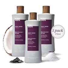RAW SUGAR 3-Pack Body Wash Men - Black Coconut + Sea Salt Exfoliating and... 