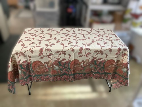 Thanksgiving Tablecloth 78x58 Rectangle Turkey Leaf + 12 New Cotton Napkins SALE - Picture 6 of 14