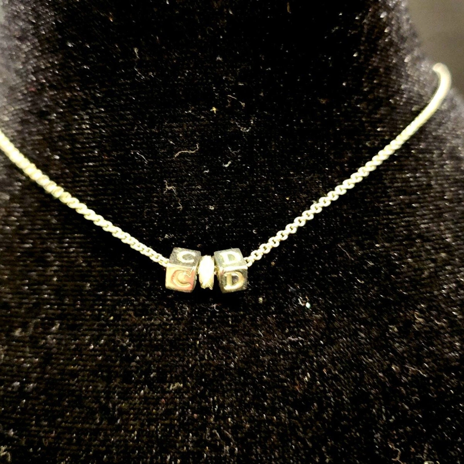 CHRISTIAN DIOR Collana Argento CD Cubo Strass