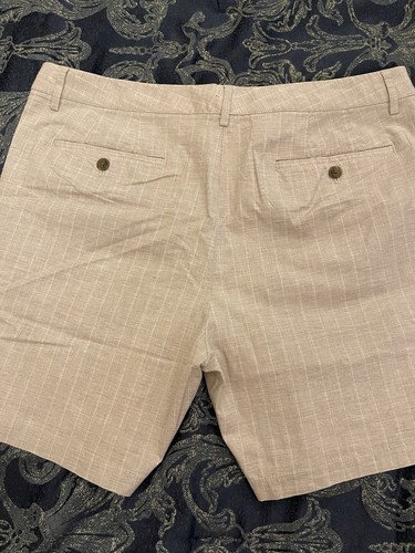 Club Monaco Men’s 34 Slim Fit Baxter Stripe 7" Chino Shorts Taupe Beige $118 - Picture 4 of 7