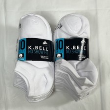 20 Pairs K Bell Women's No-Show Socks, White, Shoe Size 5.5-10, NEW