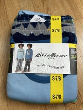 EDDIE BAUER Boy's Sleep Set Small 7/8 Pajama 4 Piece 2 Long Sleeve 2 Pants NEW