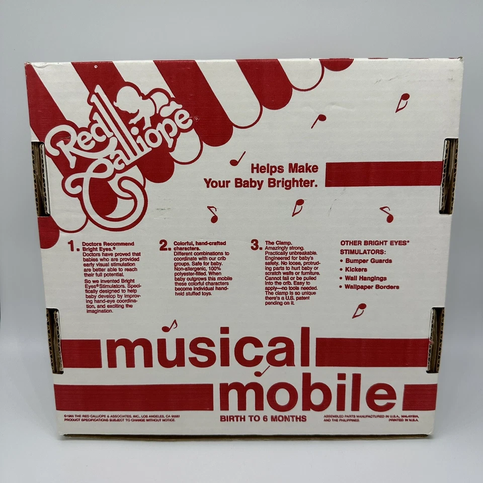 NUEVO VINTAGE Rojo Calliope Musical Móvil Bebé Guardería Conejos Azul 1985 Foto 2 de 4