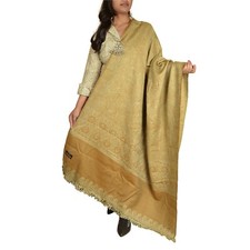 Sanskriti Vintage Beige Long Shawl Woven Viscose Throw Floral Wrap Soft Stole