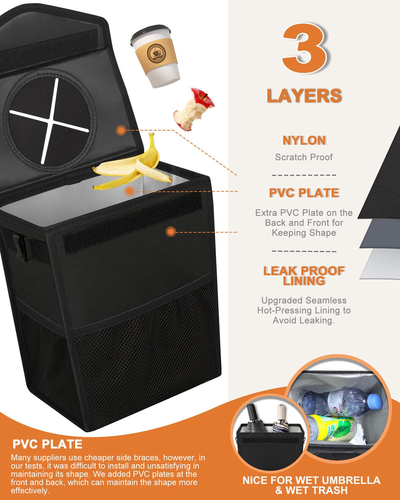 Car Trash Can with Lid, Cute Leakproof Car Trash Garbage Bag Hanging Vehicle Tra - Picture 3 of 12