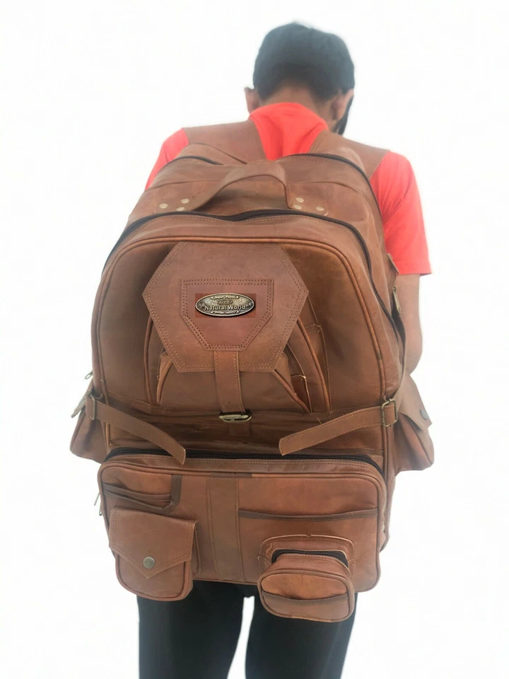 New Men's Vintage Leather Large Backpack Rucksack Travel Luggage Holiday Bag  - Image 3 of 4
