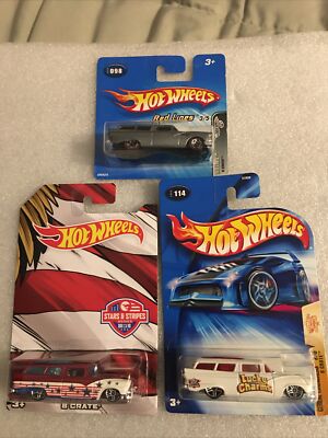HOT WHEELS (3) 8 Crate  STARS & STRIPES/Red Line/Lucky Charms New On Card B72
