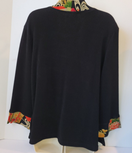 Chaqueta Blazer Cárdigan Soft Surroundings M Negra Kimono Borde Floral #24380 Asiática - Imagen 2 de 13