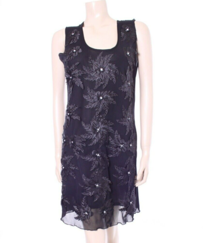 Black Voyella Dress Top Size M/L UK 14 Floral Bead Evening Party Needs Repair - Zdjęcie 1 z 19