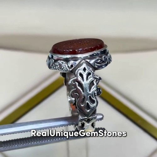 Original Mens Brown Agate Engraved Ring Sterling Silver 925 Aqeeq Engraved Ring - Picture 10 of 10
