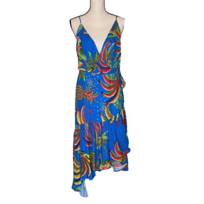 NWT FARM RIO Blue Banana Sleeveless Wrap Dress Sz M-$185 | eBay
