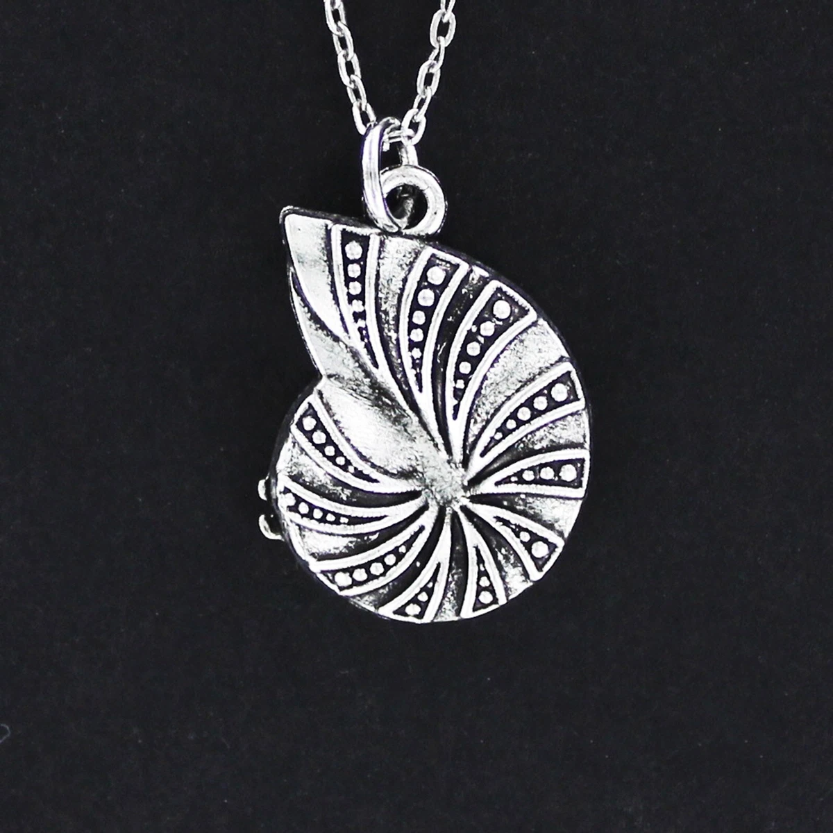 SEASHELL Necklace - Pewter Charm on Chain Large Spiral Beach Ocean Shell  Sand 3D | eBay