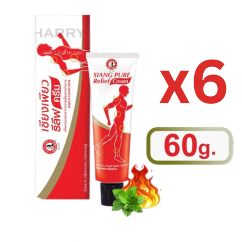 6 X 60 g Siang Pure Relief Cream Muscle Pain Methyl Salicylate Clove