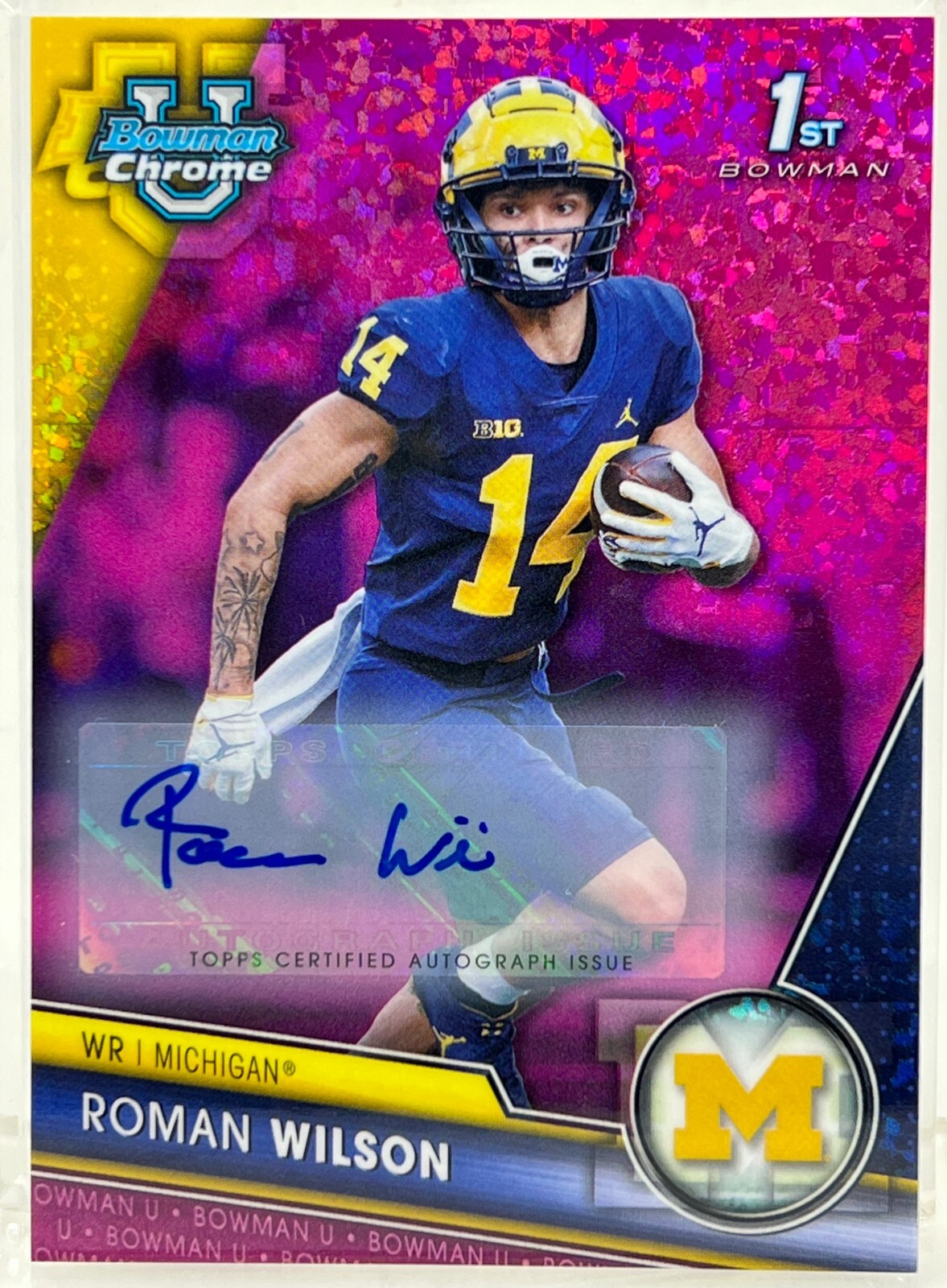 Roman Wilson 2023 Bowman Chrome U Fuchsia Auto 146/150 Wolverines-Steelers 1st