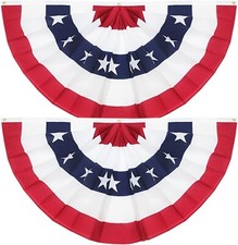 2 Pack USA Pleated Fan Flag 1.5x3 Feet American US Bunting Flags Half Fan Banner
