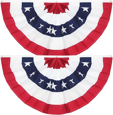 2 Pack USA Pleated Fan Flag 1.5x3 Feet American US Bunting Flags Half Fan Banner