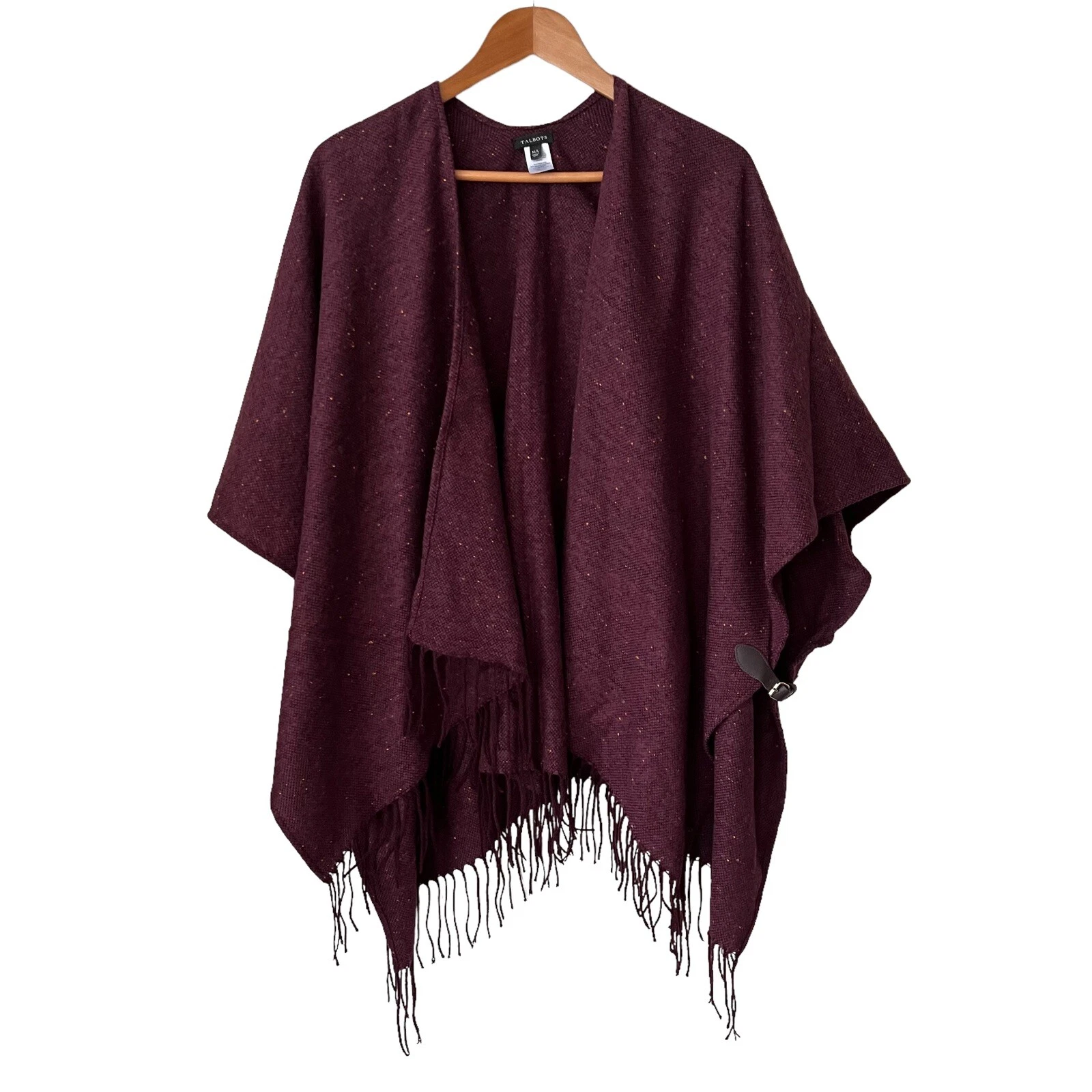 Talbots Womens Fringed Shawl Poncho Cape Burgundy Tweed Sweater Knit M/L M L
Opens in a new window o