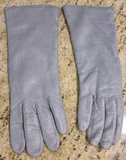 Vintage Size S/M 6.5 Gray 11" Soft Leather Gloves Knit Lined Formal
