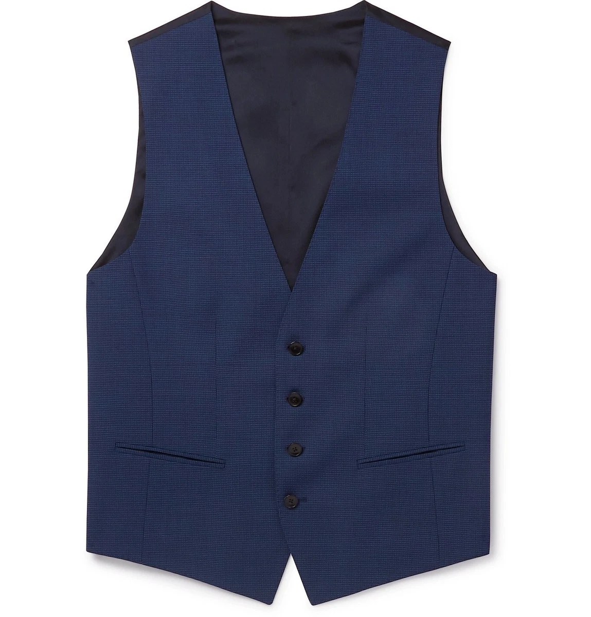 Hugo Boss Navy Blue Check Virgin Wool Huge6 Genius5 WE Slim Fit Vest US 36R IT46