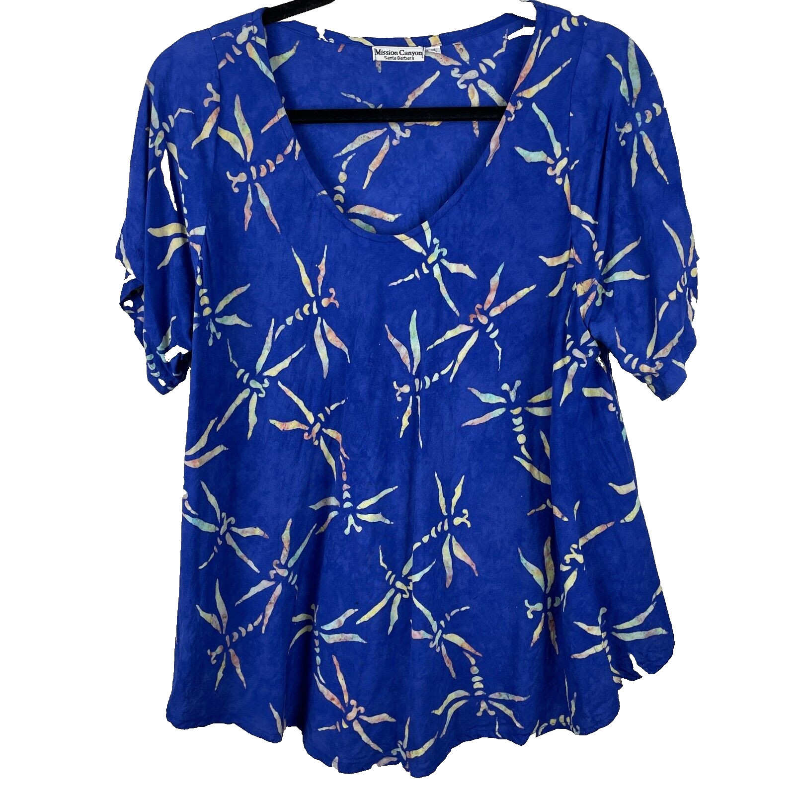 Mission Canyon Tunic Top One Size Blue Dragon Fly  Artsy Beachy Flowy Blouse