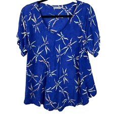Mission Canyon Tunic Top One Size Blue Dragon Fly  Artsy Beachy Flowy Blouse