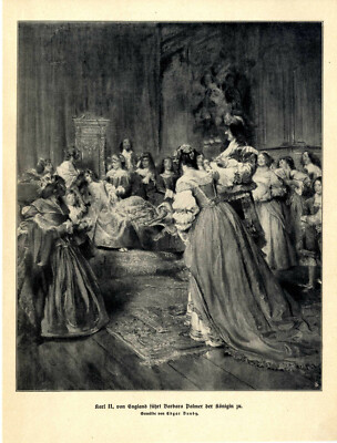Edgar Bundy Karl II. v. England führt Barbara Palmer der Königin zu Druck v.1912