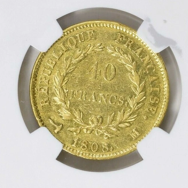 Francia 1808-M Oro 40 Francos NGC AU Detalles Foto 4 de 4
