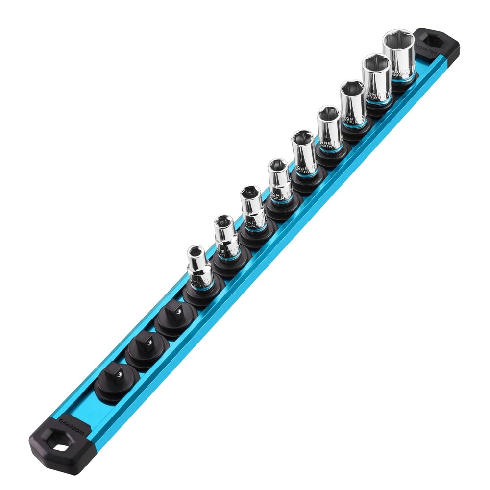 Precision Defined Aluminium Socket Organizer Rail Zwart 3-delige set - 1/4, 3/8-inch en 1/2-inch aandrijfgereedschaphouder voor 46 stopcontacten, opbergruimte voor zwaar gebruik