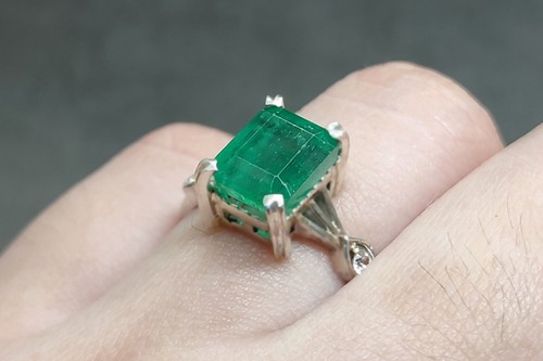 Natural Rich Green Emerald Sterling Silver 925 Handmade Women Anniversary Ring - Picture 6 of 12