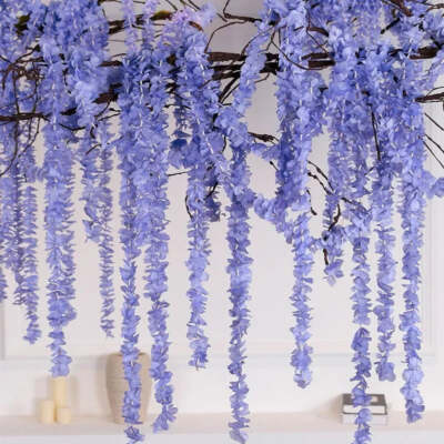 Qingsb - Fiori di glicine artificiali in seta, decorazione da appendere per matrimoni, giardino, feste, colore: viola chiaro