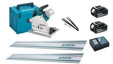 Makita 36v LXT Plunge Saw (Twin 18v) with Rails, Batts & Charger DSP600ZJ