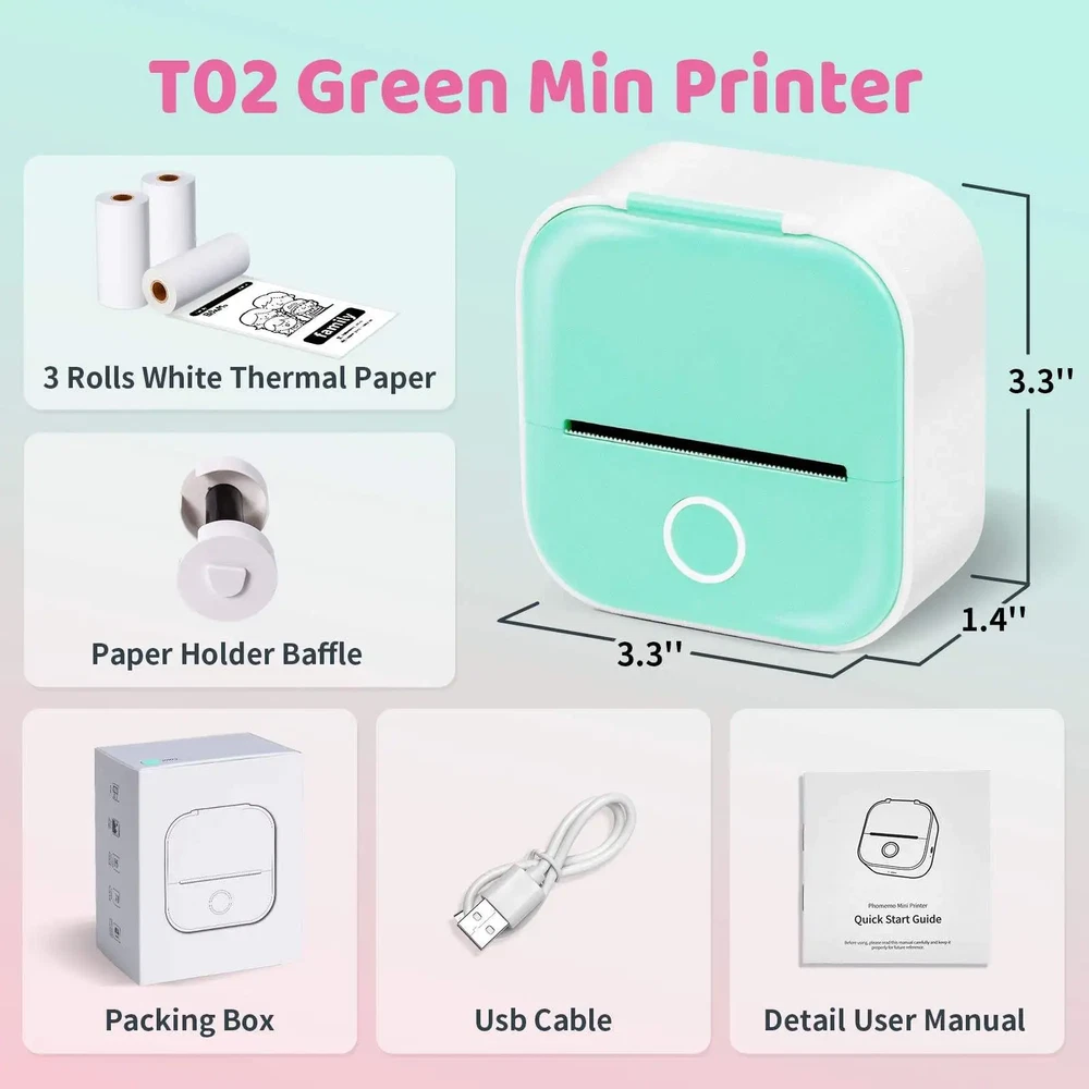 Portable Mini Thermal Printer for Home Photos Student Study and Error Notes