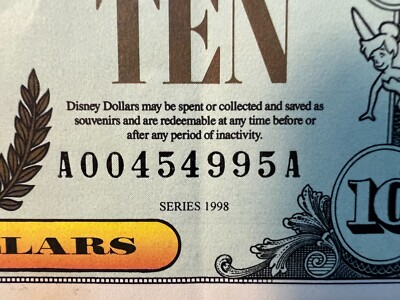 1998 Walt Disney Dollar $10 Ten Dollar Bill A Series Minnie Mouse