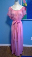 Vintage 70's Corral Long Night Gown w/ Ribbon Tie in Front 34-36 Label Missing