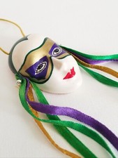 Vintage Mardi Gras Jester Necklace, Hand Painted, Harlequin Mask, Renaissance