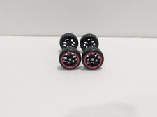 1:64 Scale 10.8mm Black with Red Lip BBS CF Style Real Rider wheels and tires