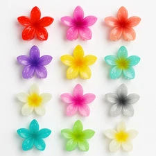 12 Pack Hawaiian Plumeria Hair Clips, Tropical Flower Claw Clips for All Hair