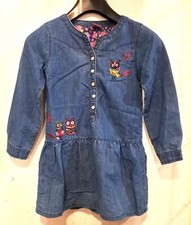 Kiki & Koko - Mädchen Jeans Kleid - Gr. 116  / 5-6 Jahre -mit Eulen