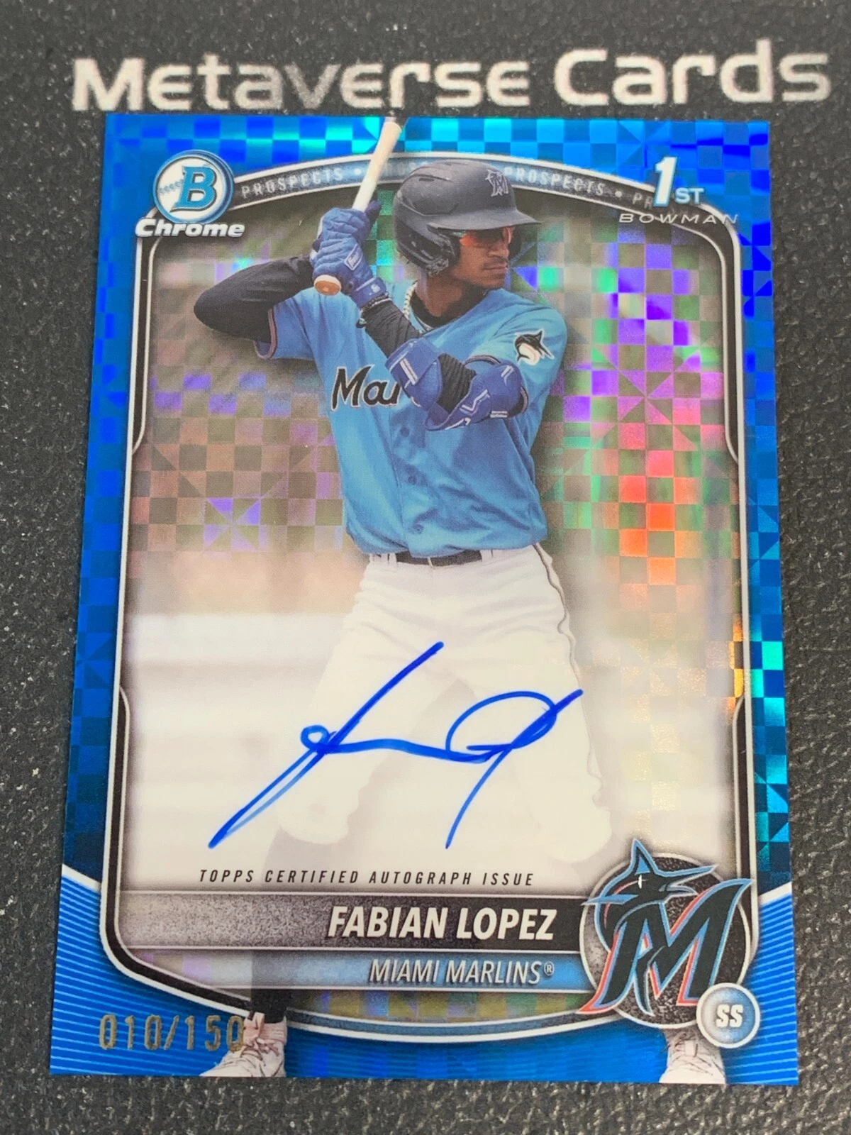 2025 Bowman 1st Chrome Prospect Autograph Blue X-Fractor Fabian Lopez 010/150