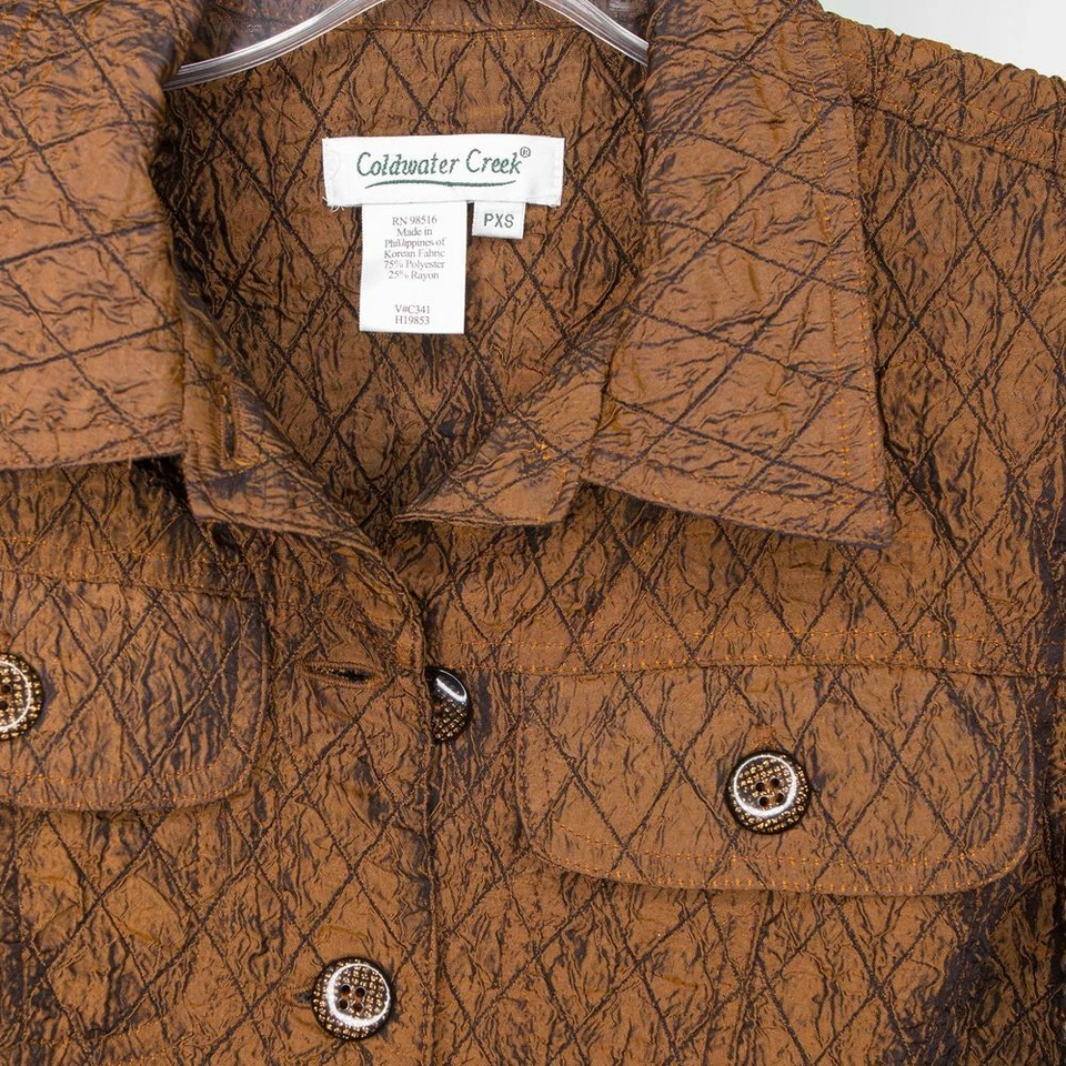 COLDWATER CREEK Women's Jacket XS Petite Diamond Quilted Button Down Copper - Image 3 of 4